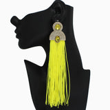 102549, CRYSTAL RHINESTONE ACCENT LONG TASSEL DROP EARRING