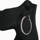 102550, 50MM PAVE CUBIC ZIRCONIA ACCENT ROUND HOOP EARRING
