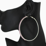 102565, 70MM PAVE CUBIC ZIRCONIA ACCENT ROUND HOOP EARRING