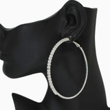 102565, 70MM PAVE CUBIC ZIRCONIA ACCENT ROUND HOOP EARRING