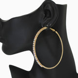 102565, 70MM PAVE CUBIC ZIRCONIA ACCENT ROUND HOOP EARRING