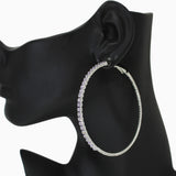 102565, 70MM PAVE CUBIC ZIRCONIA ACCENT ROUND HOOP EARRING