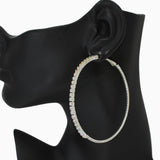 102565, 70MM PAVE CUBIC ZIRCONIA ACCENT ROUND HOOP EARRING