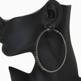 102565, 70MM PAVE CUBIC ZIRCONIA ACCENT ROUND HOOP EARRING