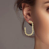 102570, BALL BEADED ACCENT METAL HOOP EARRING