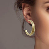 102573, CHEVRON TEXTURED METAL HOOP EARRING