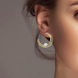 102575, PEARL ACCENT DOUBLE LINE HOOP EARRING