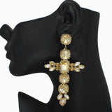 102617, OVERSIZED CROSS RHINESTONE DANGLE EARRING