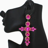 102617, OVERSIZED CROSS RHINESTONE DANGLE EARRING