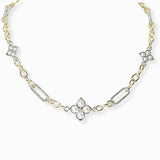 102629, 14K GOLD PLATED, PEARL ACCENT CLOVER DESIGNER INSPIRED NECKLACE