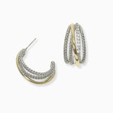 102634, 14K GOLD PLATED, PAVE CUBIC ZIRCONIA ACCENT DESIGNER INSPIRED EARRING