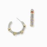 102636, 14K GOLD PLATED, CUBIC ZIRCONIA ACCENT ROUND HOOP EARRING