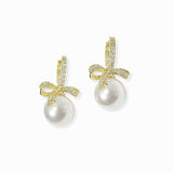 102640, RIBBON BOW CUBIC ZIRCONIA ACCENT PEARL EARRING