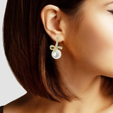 102640, RIBBON BOW CUBIC ZIRCONIA ACCENT PEARL EARRING