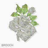 102648, LARGE ROSE FLOWER CRYSTAL RHINESTONE PIN BROOCH