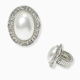 102658, OVAL PEARL WITH CRYSTAL RHINESTONE STRETCH RING