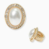 102658, OVAL PEARL WITH CRYSTAL RHINESTONE STRETCH RING