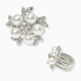 102660, FLOWER PEARL WITH CRYSTAL RHINESTONE STRETCH RING