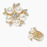 102660, FLOWER PEARL WITH CRYSTAL RHINESTONE STRETCH RING
