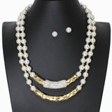102679, HAMMERED METAL WITH CRYSTAL RHINESTONE ACCENT PEARL NECKLACE