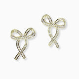102692, 14K GOLD PLATED, RIBBON BOW CUBIC ZIRCONIA ACCENT EARRING
