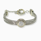 102695, 14K GOLD PLATED, ROUND MICRO PAVE CUBIC ZIRCONIA TOGGLE BRACELET