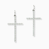 102708, PEARL STUDDED CROSS DANGLE EARRING