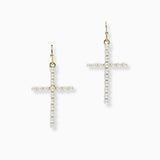 102709, PEARL STUDDED CROSS DANGLE EARRING