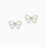 102710, RIBBON BOW PEARL STUDDED STUD EARRING