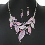 102723, LEAF WITH RHINESTONE ACCENT STATEMENT NECKLACE