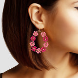 102725, FLOWER WOOD BEADED DANGLE EARRING