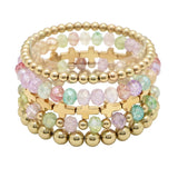 102730, SIDE CROSS ACCENT MULTI LAYERED BEADED STRETCH BRACELET