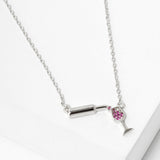 102741, GOLD DIPPED, "BE SAVORED" DAINTY WINE GLASS BOTTLE CZ NECKLACE