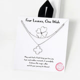 102743, GOLD DIPPED, "FOUR LEAVES, ONE WISH" CUTOUT CLOVER DOUBLE LAYERED NECKLACE