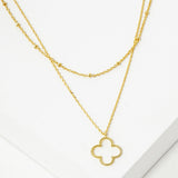 102743, GOLD DIPPED, "FOUR LEAVES, ONE WISH" CUTOUT CLOVER DOUBLE LAYERED NECKLACE