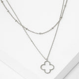 102743, GOLD DIPPED, "FOUR LEAVES, ONE WISH" CUTOUT CLOVER DOUBLE LAYERED NECKLACE