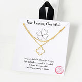 102743, GOLD DIPPED, "FOUR LEAVES, ONE WISH" CUTOUT CLOVER DOUBLE LAYERED NECKLACE