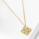 102744, GOLD DIPPED, "TOKEN OF LUCK" CLOVER CHARM CZ NECKLACE
