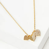 102745, GOLD DIPPED, "HEARTFUL OF LOVE" TRIPLE CZ HEART CHARM NECKLACE