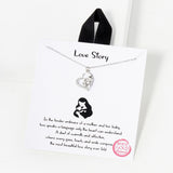 102748, GOLD DIPPED, "LOVE STORY" MOTHER & BABY HEART CZ CHARM NECKLACE