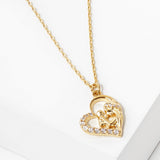 102748, GOLD DIPPED, "LOVE STORY" MOTHER & BABY HEART CZ CHARM NECKLACE