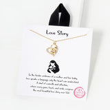 102748, GOLD DIPPED, "LOVE STORY" MOTHER & BABY HEART CZ CHARM NECKLACE