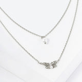102752, GOLD DIPPED, "ELEVATE" DAINTY BUTTERFLY WITH PEARL DOUBLE LAYERED NECKLACE