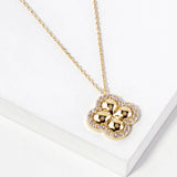 102755, GOLD DIPPED, "FOUR LEAF" CLOVER CZ CHARM NECKLACE