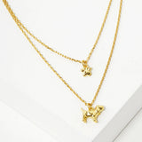 102756, GOLD DIPPED, "PUPPY'S LOVE" DAINTY PUPPY CHARM DOUBLE LAYERED NECKLACE