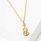 102758, GOLD DIPPED, "POETRY OF THE SOUL" DAINTY VIOLIN CHARM NECKLACE