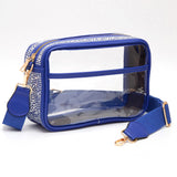 102766, CLEAR TRANSPARENT WITH BLING CRYSTAL RHINESTONE CROSSBODY BAG