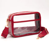 102766, CLEAR TRANSPARENT WITH BLING CRYSTAL RHINESTONE CROSSBODY BAG