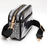 102766, CLEAR TRANSPARENT WITH BLING CRYSTAL RHINESTONE CROSSBODY BAG