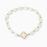102767, CLOVER ACCENT FRESHWATER PEARL STRETCH BRACELET